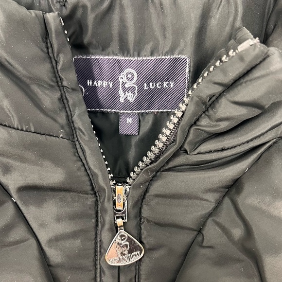 Happy Goat Black Long Down Puffer Coat Size M High Collar Hood Water Resistant - Picture 9 of 15